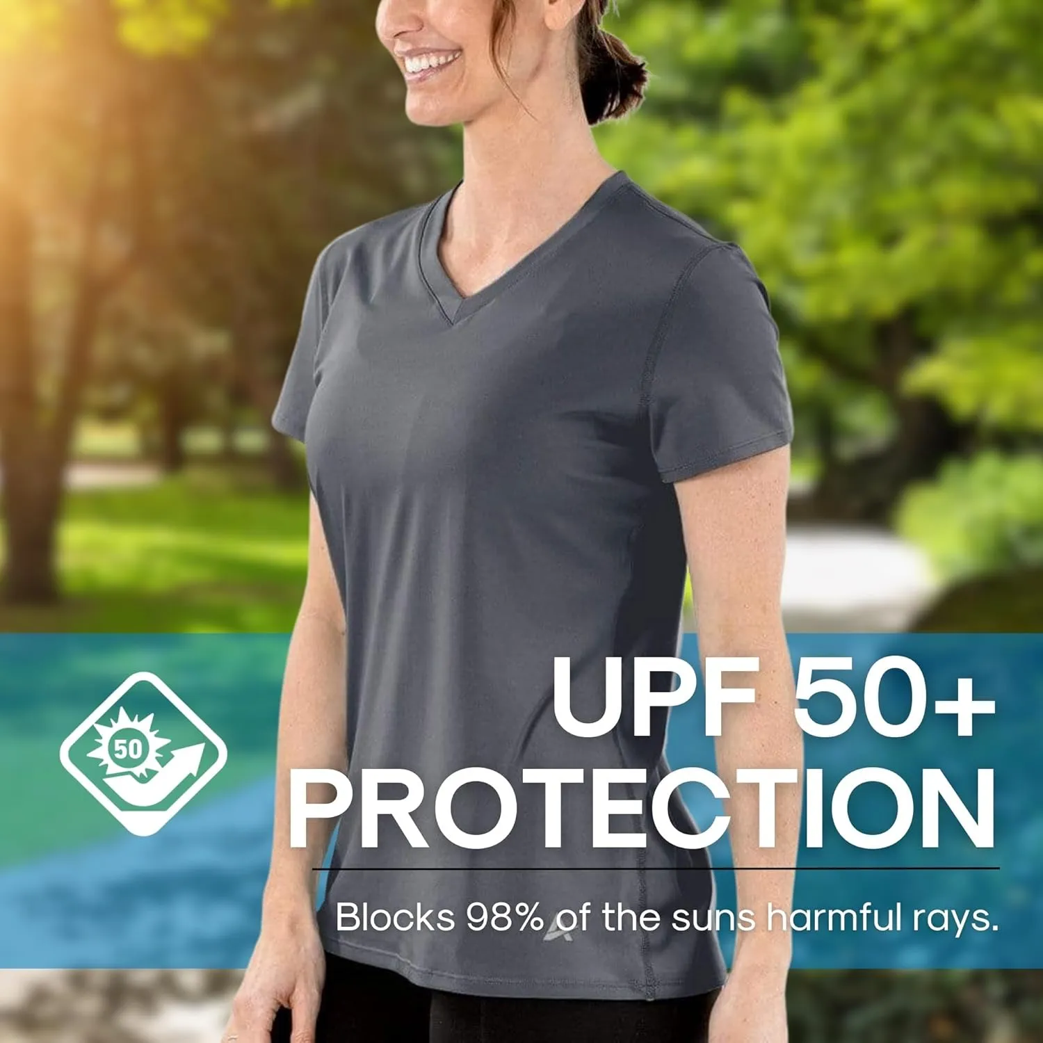 Arctic Cool Women's V-Neck Instant Cooling Moisture Wicking Performance UPF 50  Short Sleeve Workout Shirt