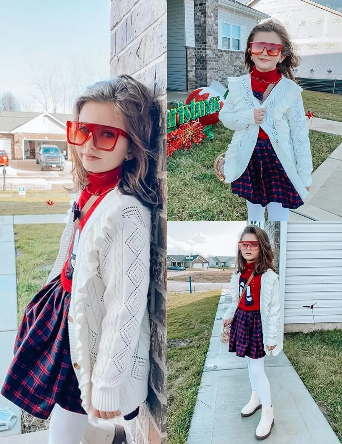 Arshiner Girls Cardigan Sweaters Ruffle School Uniform Sweater V Neck Button Front Outerwear 4-13 Years