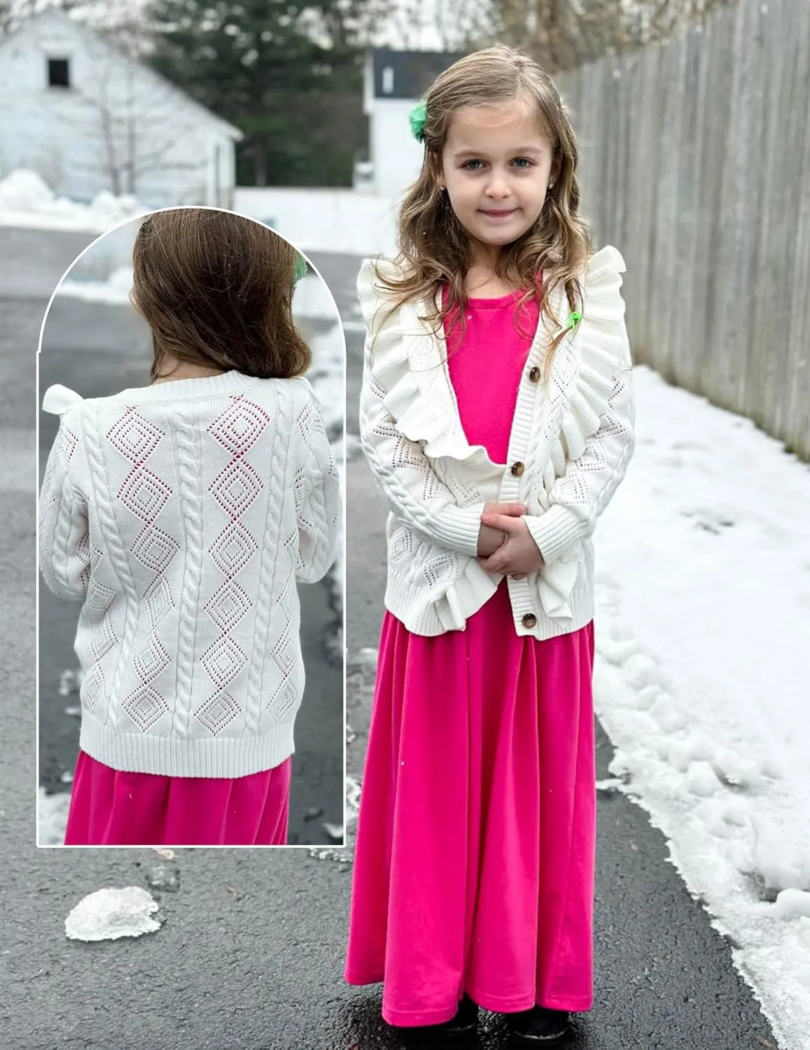 Arshiner Girls Cardigan Sweaters Ruffle School Uniform Sweater V Neck Button Front Outerwear 4-13 Years
