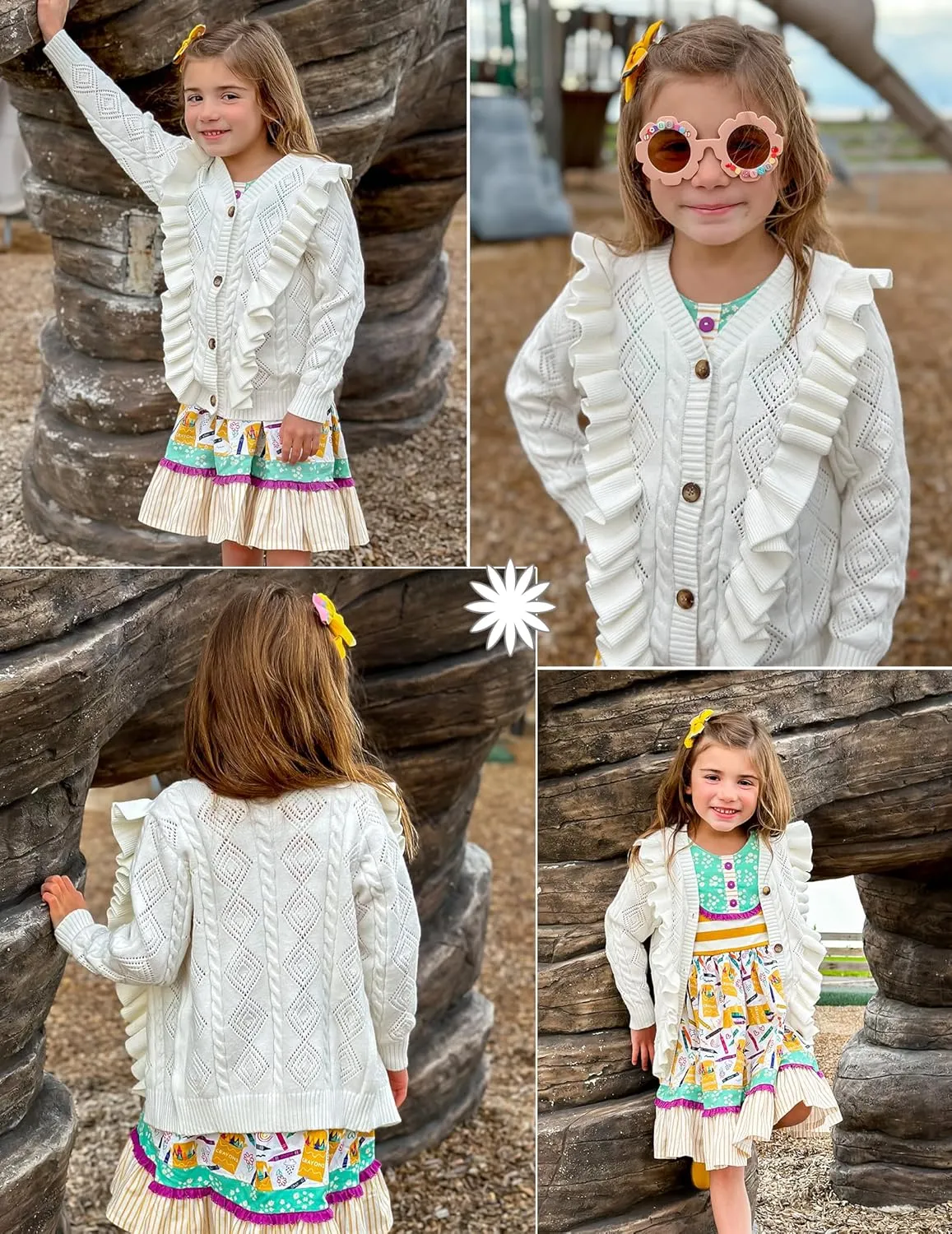 Arshiner Girls Cardigan Sweaters Ruffle School Uniform Sweater V Neck Button Front Outerwear 4-13 Years