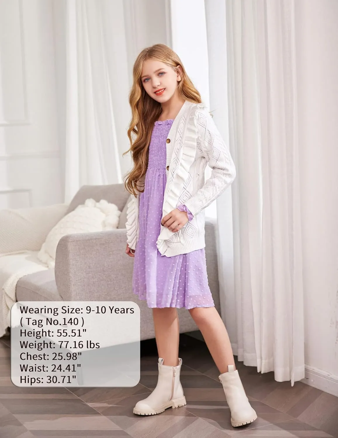 Arshiner Girls Cardigan Sweaters Ruffle School Uniform Sweater V Neck Button Front Outerwear 4-13 Years