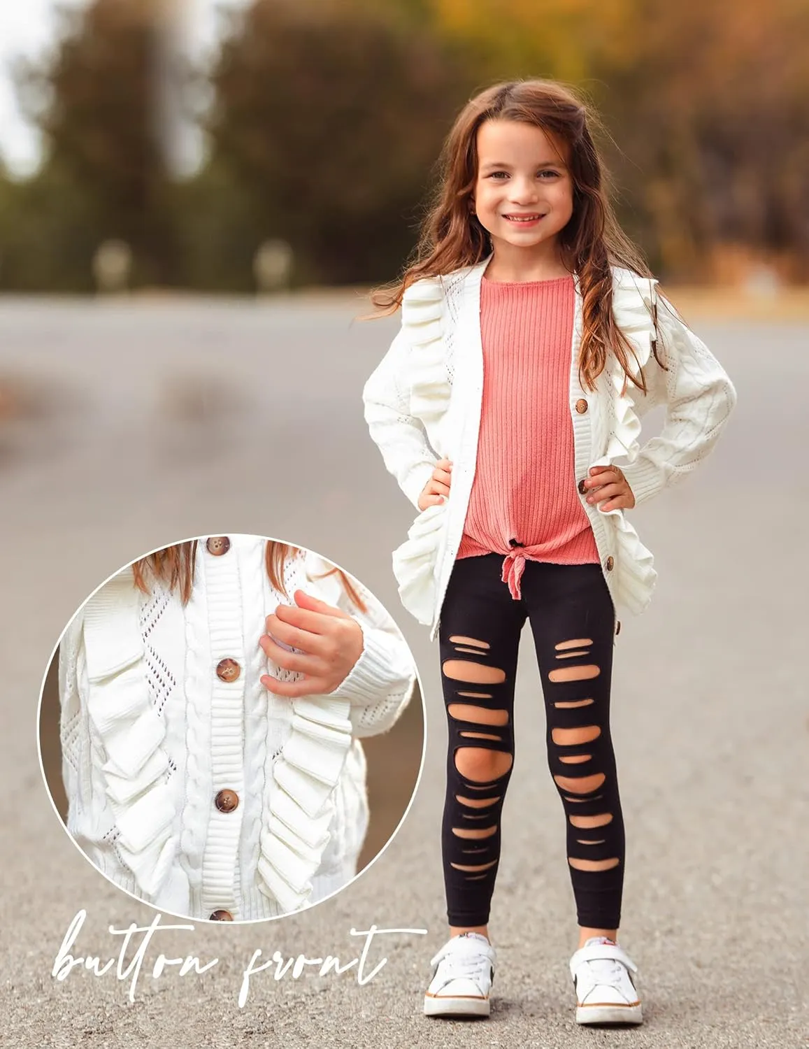 Arshiner Girls Cardigan Sweaters Ruffle School Uniform Sweater V Neck Button Front Outerwear 4-13 Years