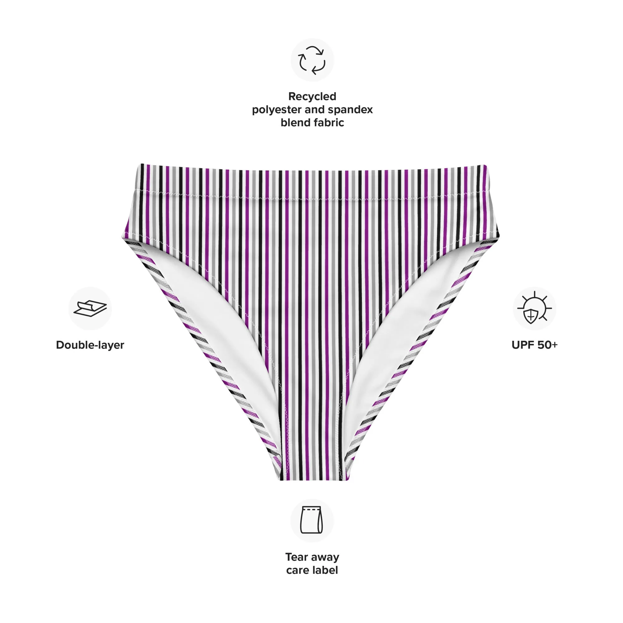 Asexual Striped High-Waisted Athletic Bikini Bottom