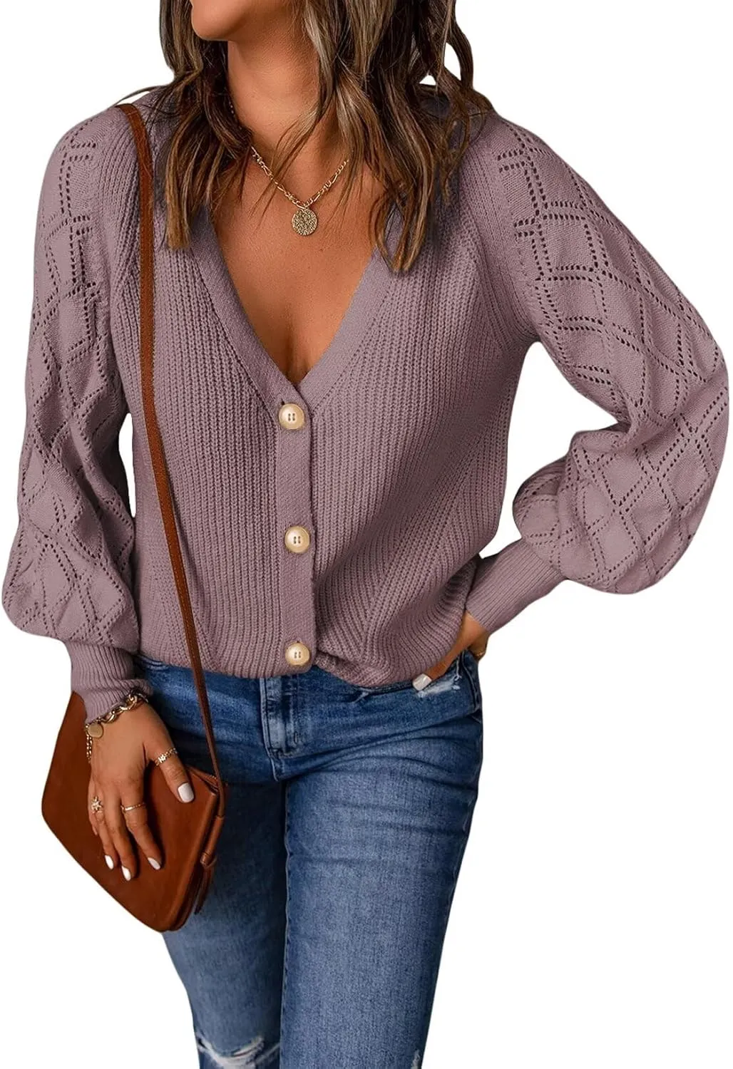 Astylish Women Long Sleeve Open Front Knit Button Down Cardigan Sweaters