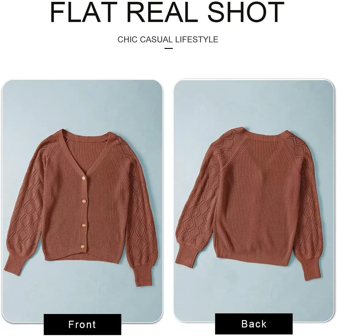 Astylish Women Long Sleeve Open Front Knit Button Down Cardigan Sweaters