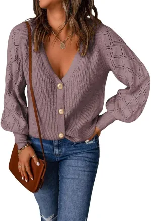 Astylish Women Long Sleeve Open Front Knit Button Down Cardigan Sweaters