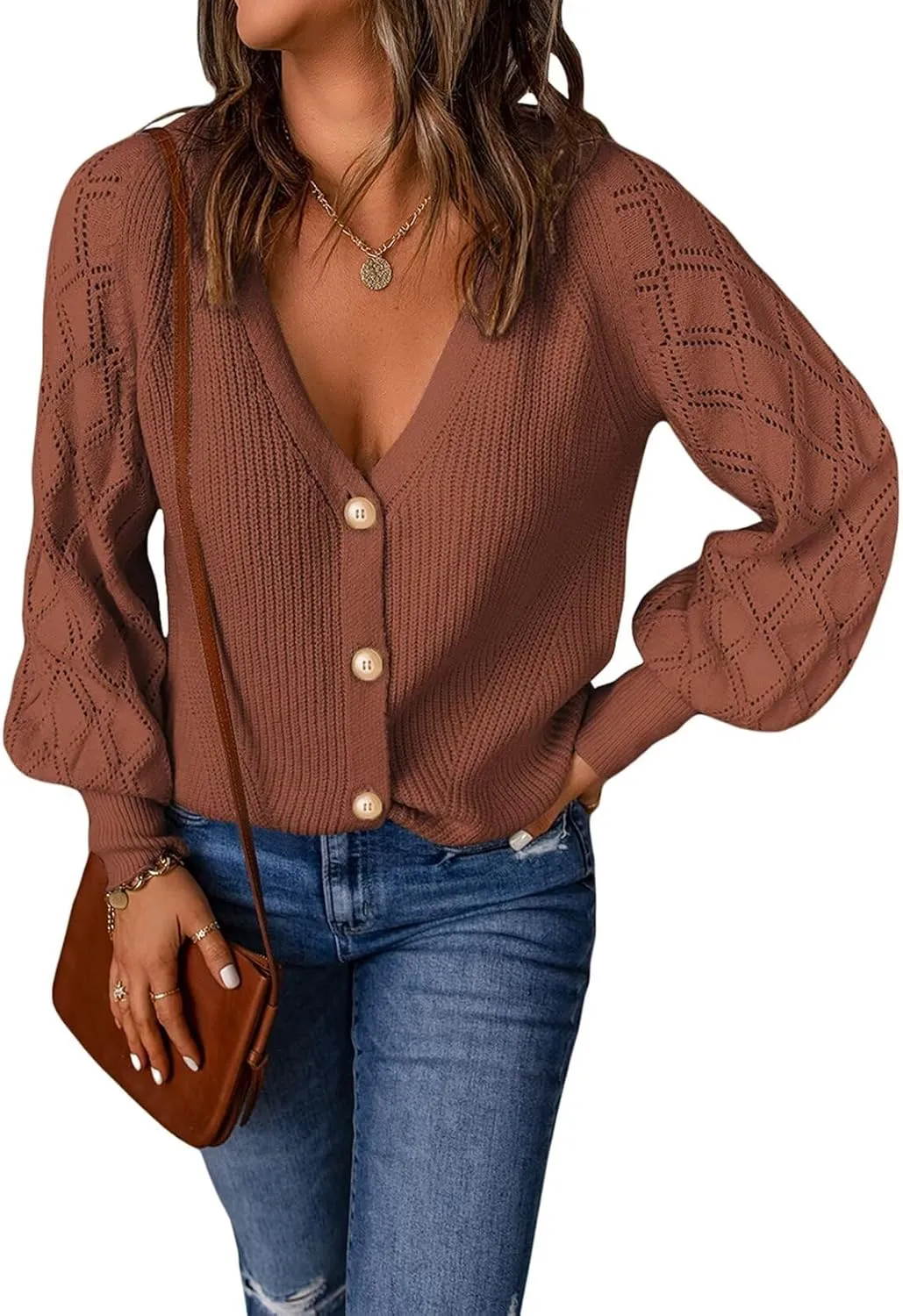 Astylish Women Long Sleeve Open Front Knit Button Down Cardigan Sweaters