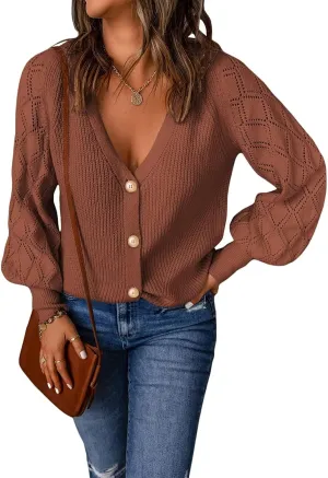 Astylish Women Long Sleeve Open Front Knit Button Down Cardigan Sweaters