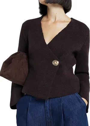 Asymmetric Button Up Cardigans Sweaters for Women Elegant V Neck Knit Cropped Sweater Tops 2024 Fall Outfits Trendy