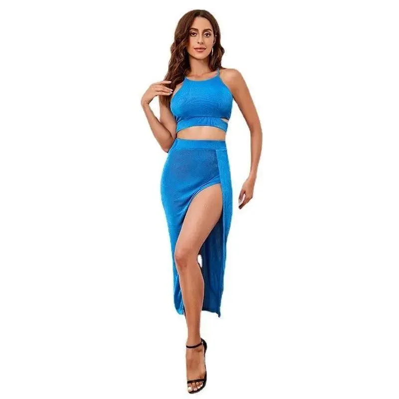 Backless Lace Up Split Dress Suit