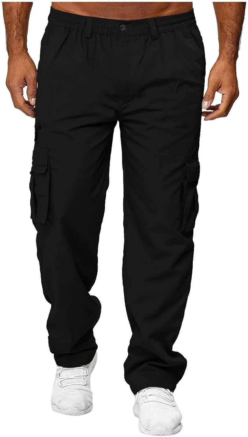 Baggy Cargo Pants MenMultiple Pockets Y2K PantsElastic Waist Cargo Pants Slim Fit Casual Trousers