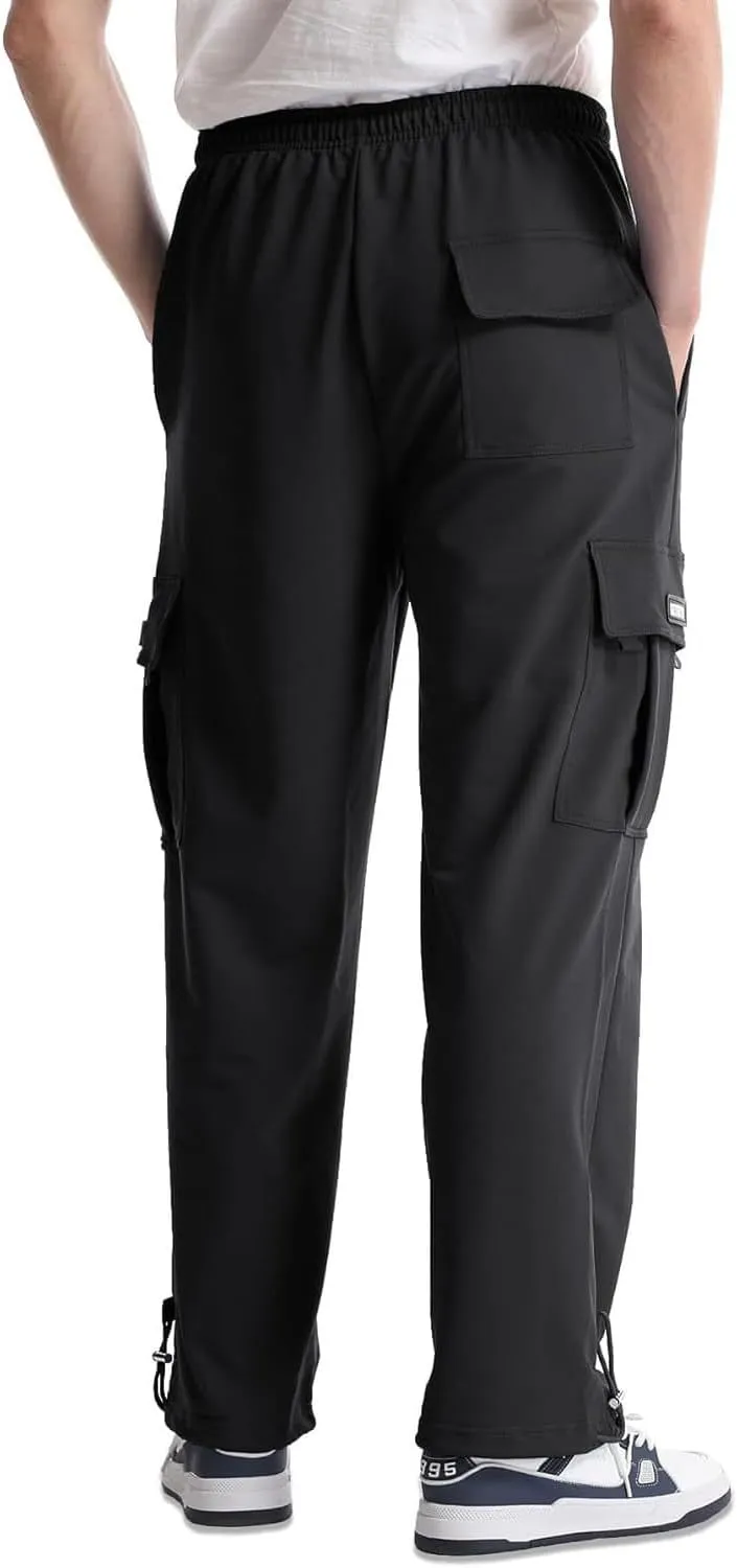 Baggy Sweatpants Men Casual Comfy Open Bottom Cargo Pants Outdoor Adjustable Bottom Joggers Multi Pockets Streetwear