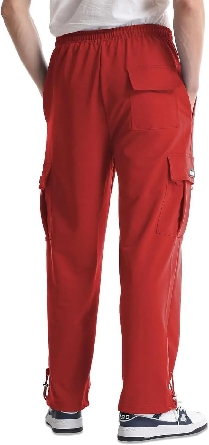 Baggy Sweatpants Men Casual Comfy Open Bottom Cargo Pants Outdoor Adjustable Bottom Joggers Multi Pockets Streetwear