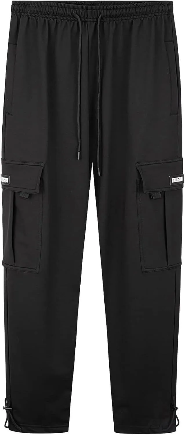 Baggy Sweatpants Men Casual Comfy Open Bottom Cargo Pants Outdoor Adjustable Bottom Joggers Multi Pockets Streetwear