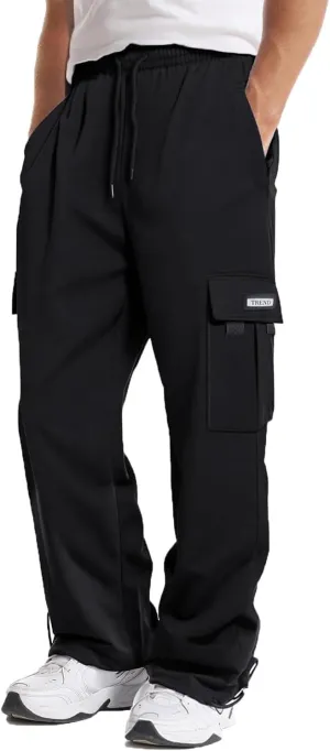 Baggy Sweatpants Men Casual Comfy Open Bottom Cargo Pants Outdoor Adjustable Bottom Joggers Multi Pockets Streetwear