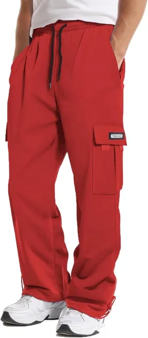 Baggy Sweatpants Men Casual Comfy Open Bottom Cargo Pants Outdoor Adjustable Bottom Joggers Multi Pockets Streetwear