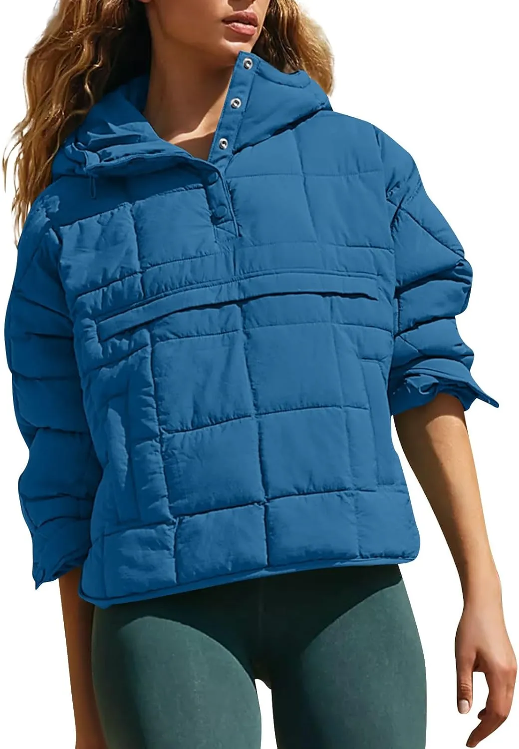 Basysin Pullover Puffer Bomber Jacket Quilted Jackets for Women Lightweight Long Sleeve Button Down Warm Coat with Pockets