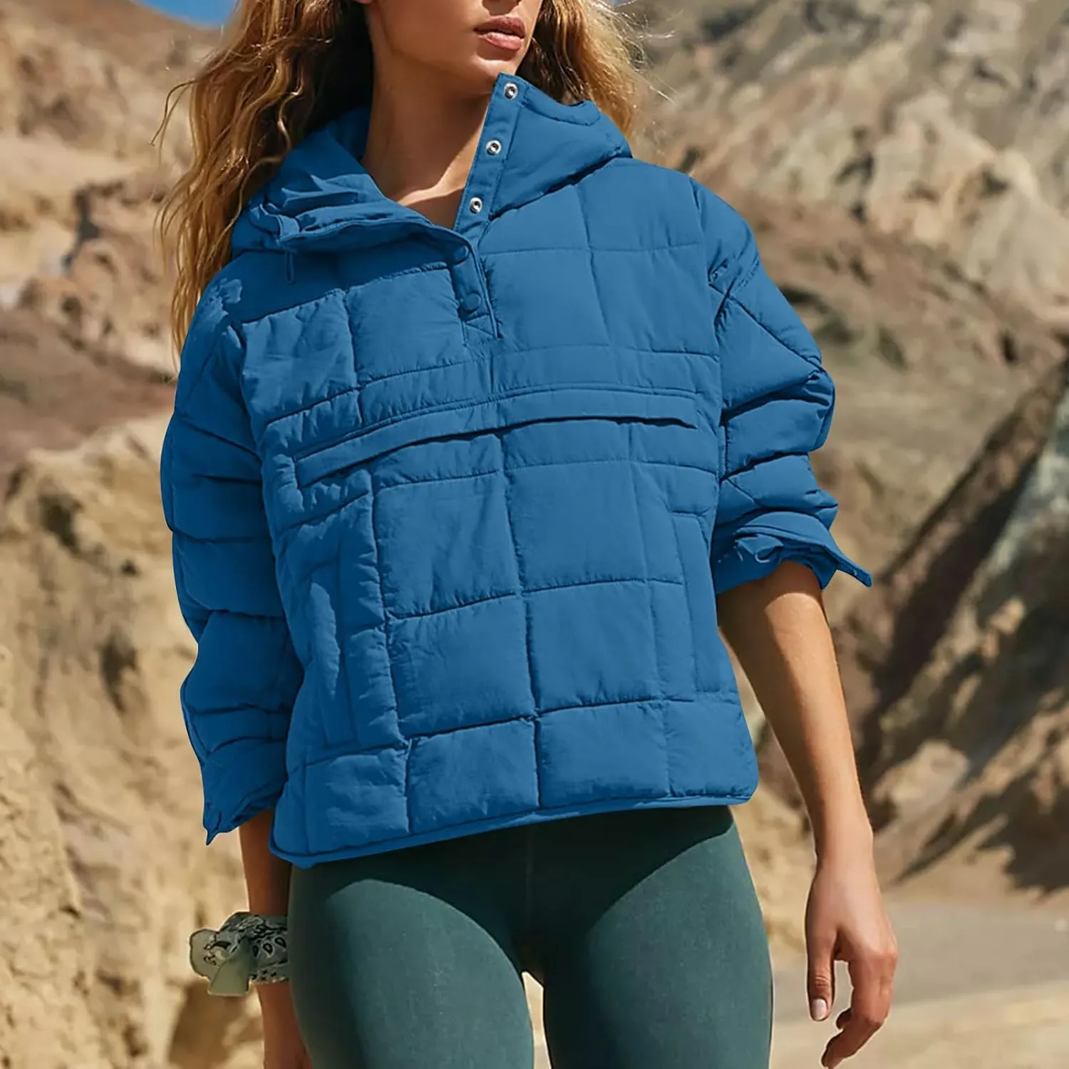 Basysin Pullover Puffer Bomber Jacket Quilted Jackets for Women Lightweight Long Sleeve Button Down Warm Coat with Pockets