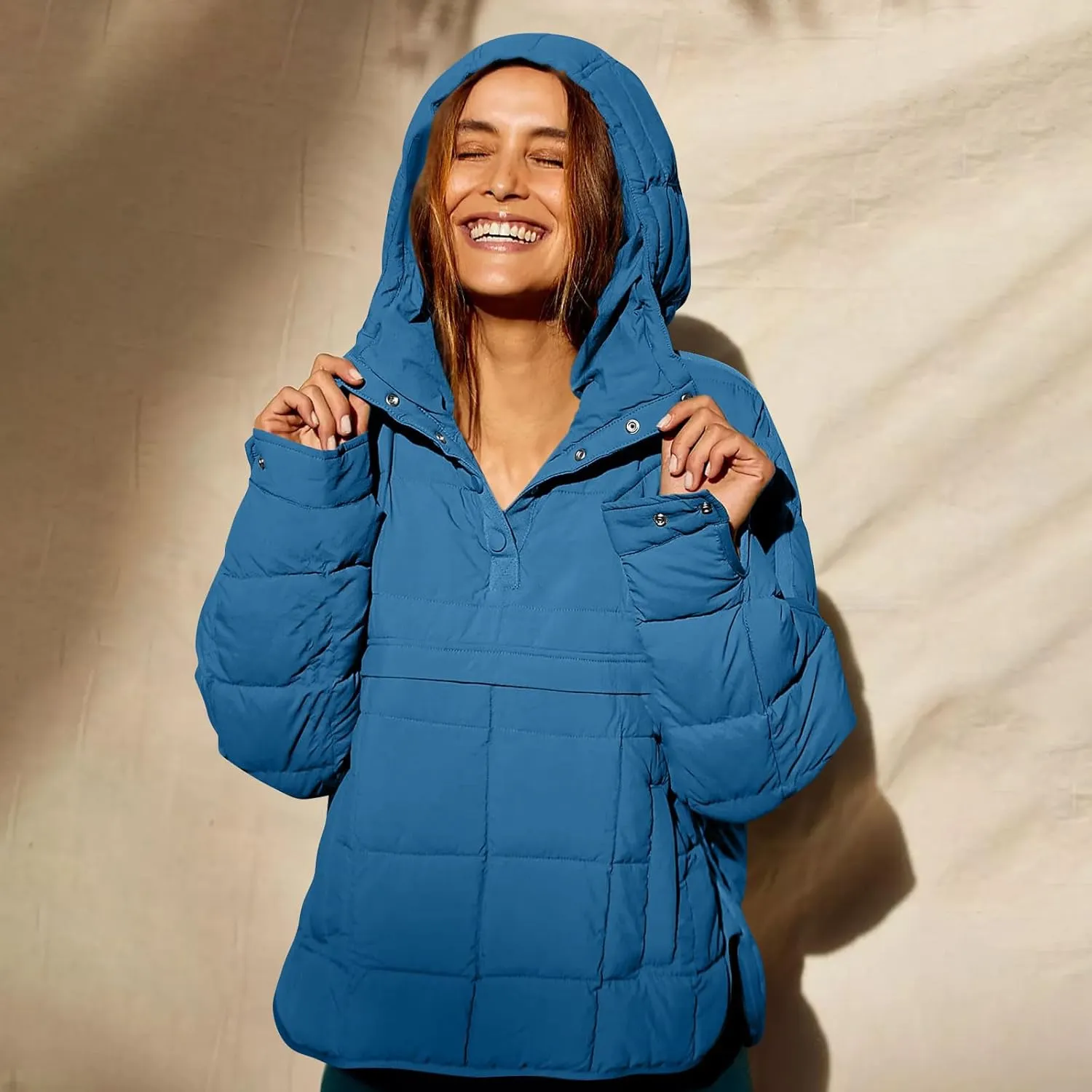 Basysin Pullover Puffer Bomber Jacket Quilted Jackets for Women Lightweight Long Sleeve Button Down Warm Coat with Pockets