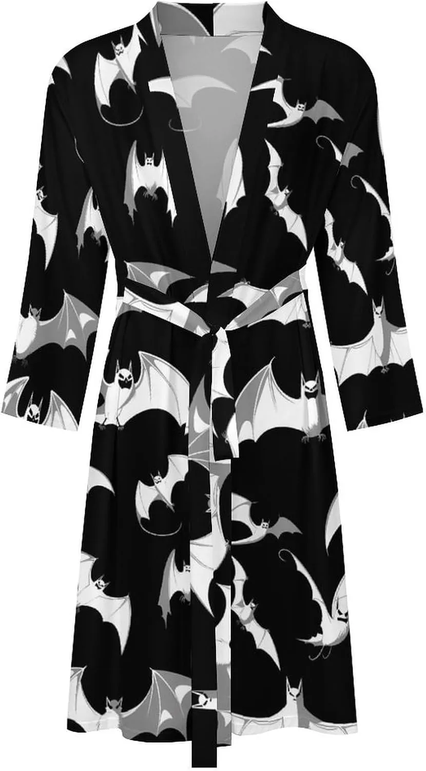 Bat Halloween Men's Bathrobes Soft Long Robe Lightweight Nightgown Sleepwear Loungewear