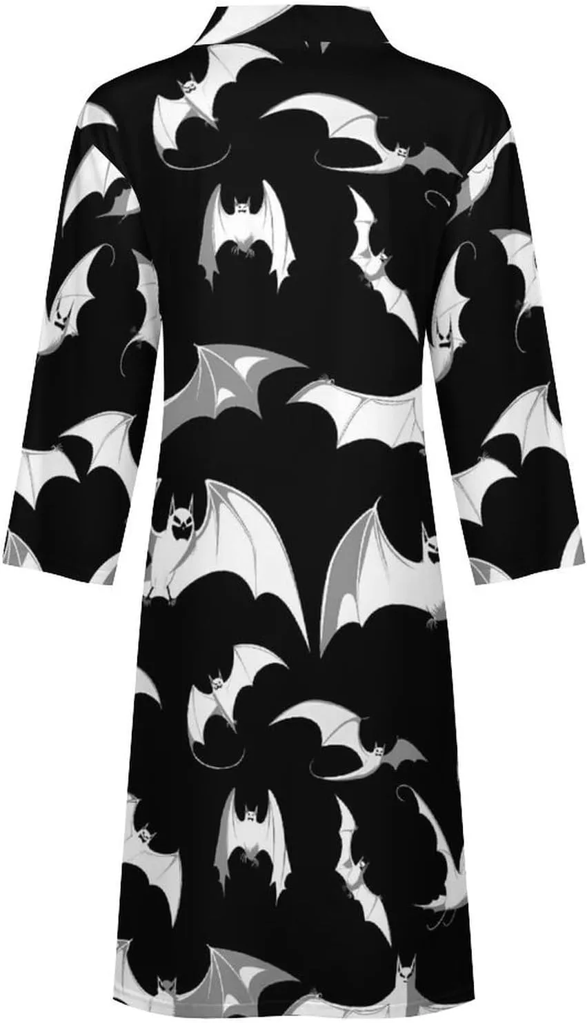 Bat Halloween Men's Bathrobes Soft Long Robe Lightweight Nightgown Sleepwear Loungewear