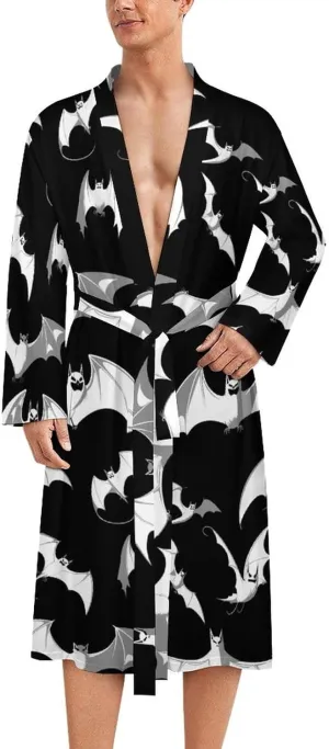 Bat Halloween Men's Bathrobes Soft Long Robe Lightweight Nightgown Sleepwear Loungewear