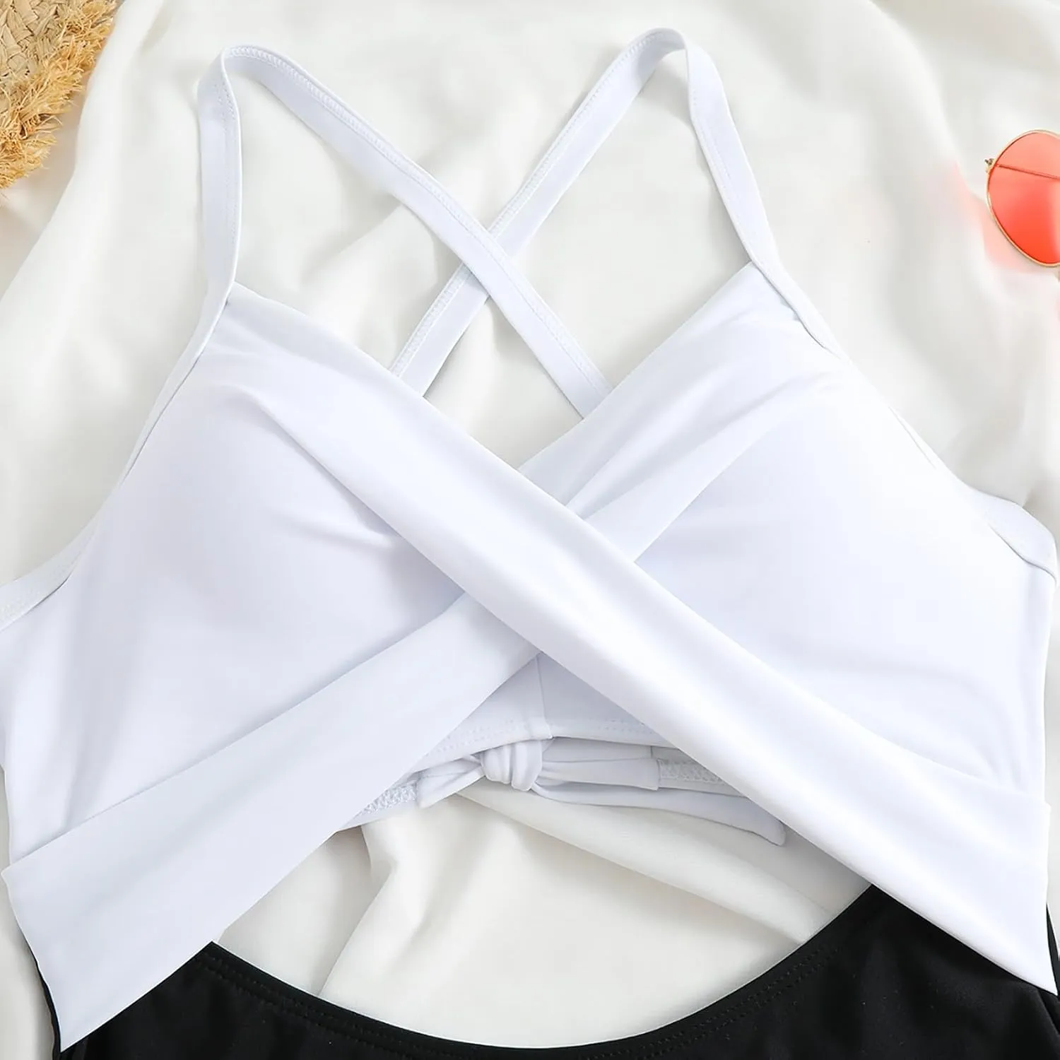 Bathing Suit for Women One Piece Tummy Control Keyhole Swimwear Sexy V Neck Bathing Suit Crisscross Back Self Tie