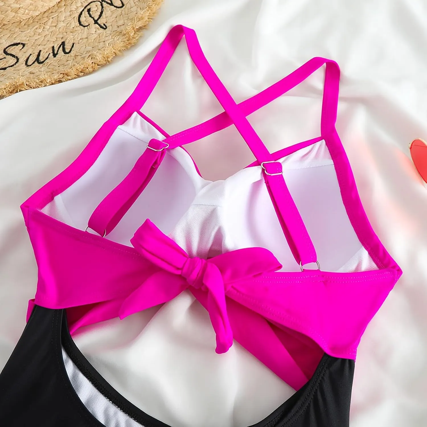 Bathing Suit for Women One Piece Tummy Control Keyhole Swimwear Sexy V Neck Bathing Suit Crisscross Back Self Tie