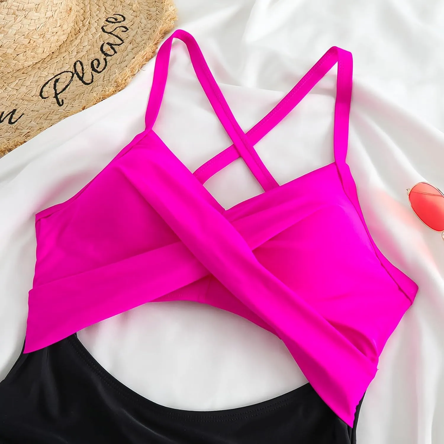 Bathing Suit for Women One Piece Tummy Control Keyhole Swimwear Sexy V Neck Bathing Suit Crisscross Back Self Tie