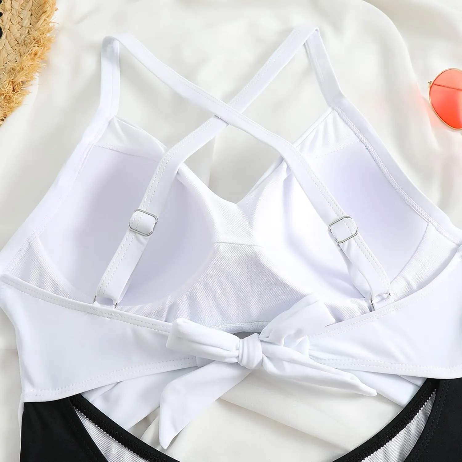 Bathing Suit for Women One Piece Tummy Control Keyhole Swimwear Sexy V Neck Bathing Suit Crisscross Back Self Tie