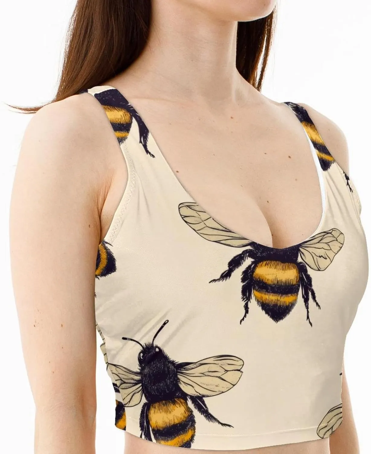 Bees Womens' Sports Bra, U Back Padded Sports Bra for Yoga Gym