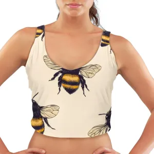 Bees Womens' Sports Bra, U Back Padded Sports Bra for Yoga Gym