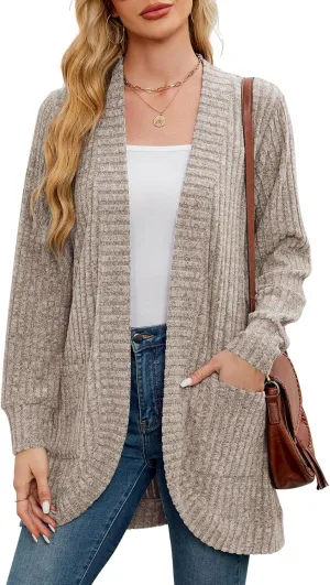 BELAROI Womens Open Front Cardigan Sweaters Casual Lightweight Outwear Long Sleeve Plus Size Tops Sweater with Pockets