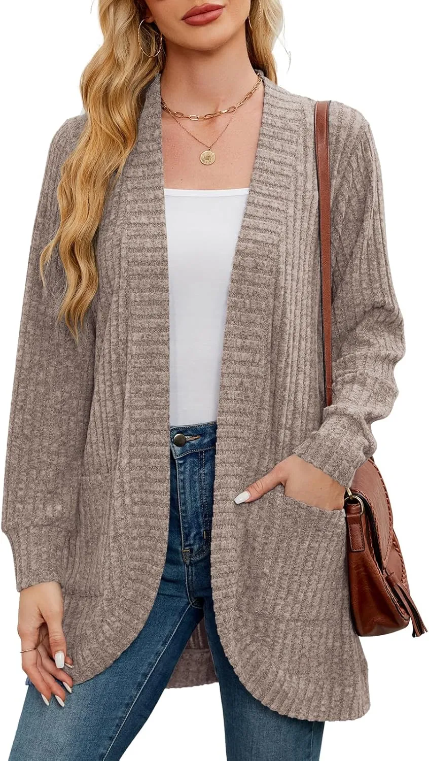 BELAROI Womens Open Front Cardigan Sweaters Casual Lightweight Outwear Long Sleeve Plus Size Tops Sweater with Pockets