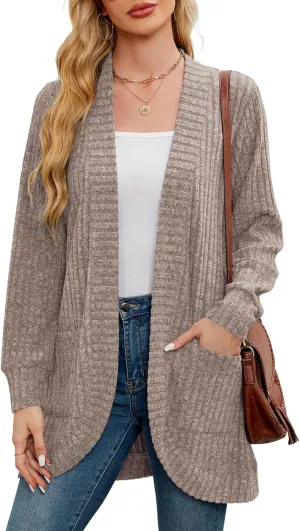 BELAROI Womens Open Front Cardigan Sweaters Casual Lightweight Outwear Long Sleeve Plus Size Tops Sweater with Pockets