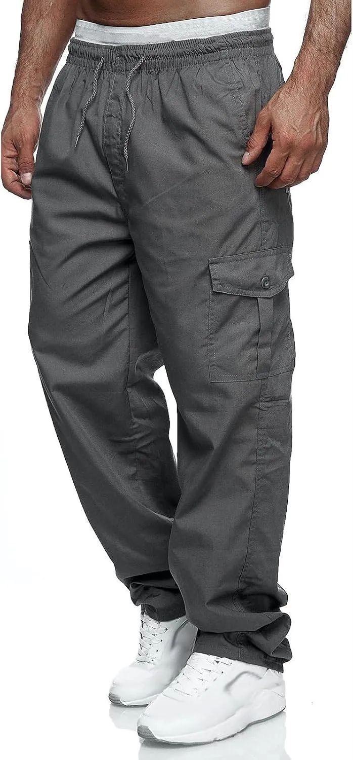 Big and Tall Cargo Pants for MenMultiple Pockets Pants Casual Elastic Waist Cargo Pants Casual Trousers