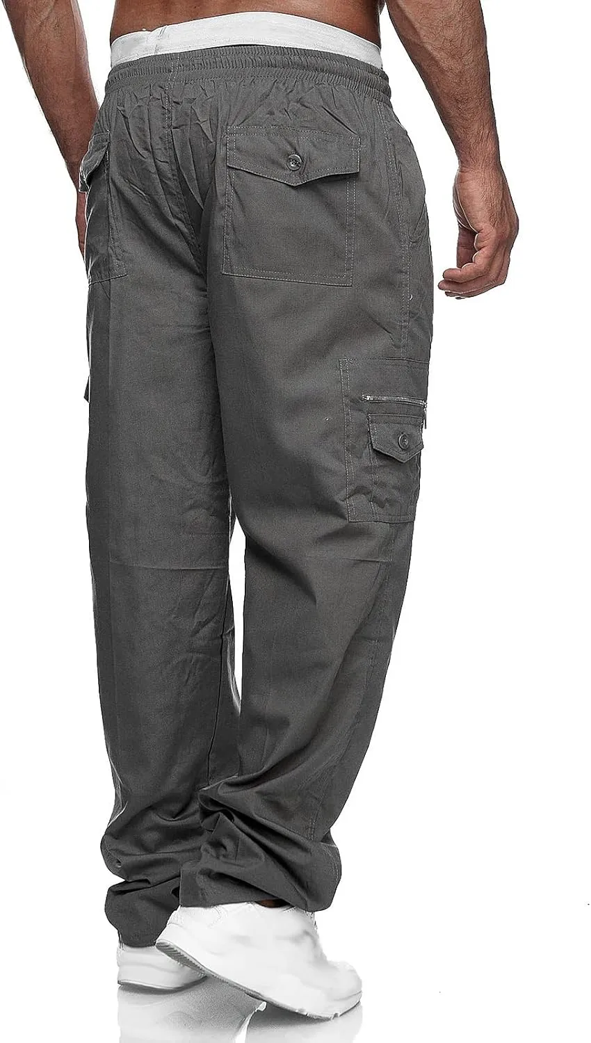 Big and Tall Cargo Pants for MenMultiple Pockets Pants Casual Elastic Waist Cargo Pants Casual Trousers