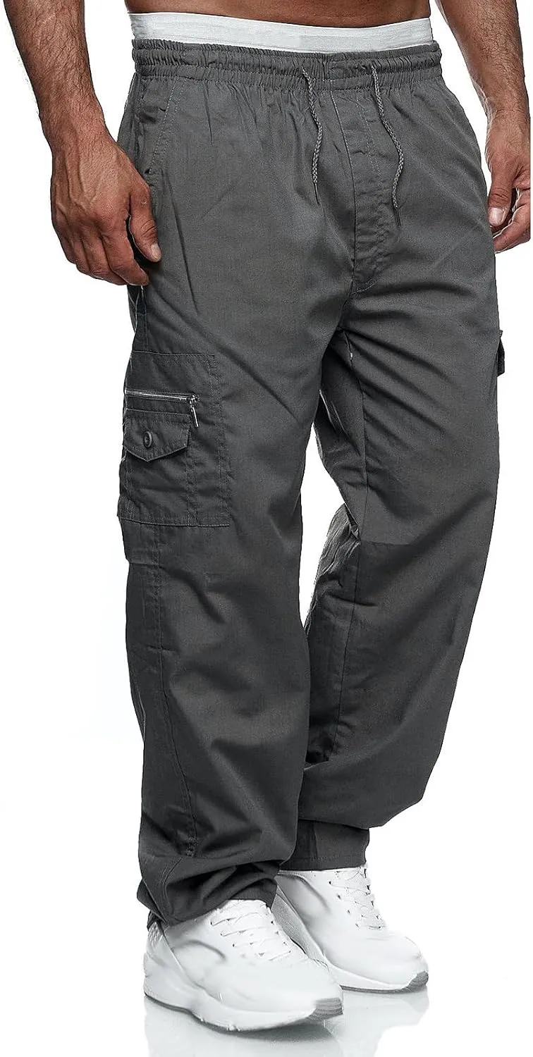 Big and Tall Cargo Pants for MenMultiple Pockets Pants Casual Elastic Waist Cargo Pants Casual Trousers