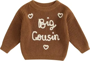 Big Cousin Little Cousin Matching Outfits Newborn Baby Boy Girl Knitted Romper Toddler Chunky Sweater Fall Sweatshirt