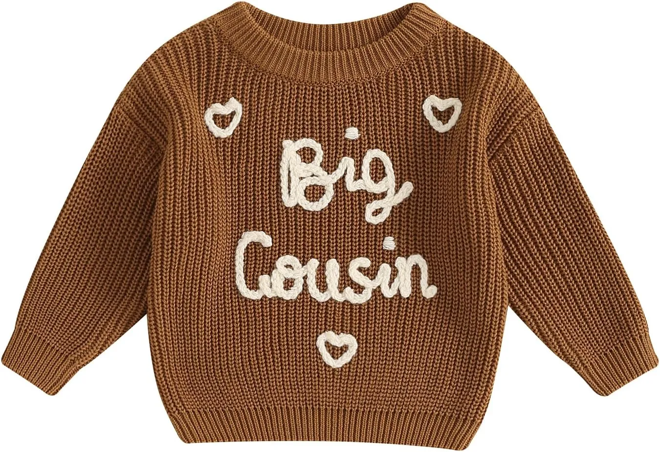 Big Cousin Little Cousin Matching Outfits Newborn Baby Boy Girl Knitted Romper Toddler Chunky Sweater Fall Sweatshirt