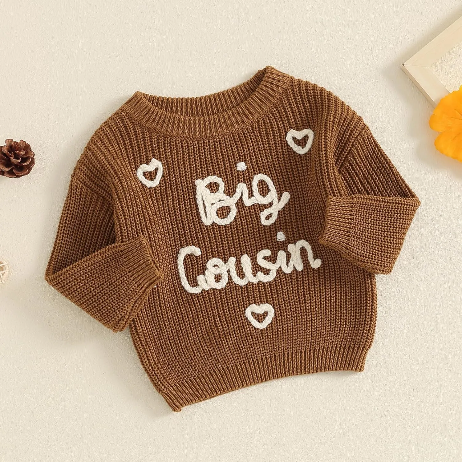 Big Cousin Little Cousin Matching Outfits Newborn Baby Boy Girl Knitted Romper Toddler Chunky Sweater Fall Sweatshirt