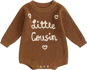 Big Cousin Little Cousin Matching Outfits Newborn Baby Boy Girl Knitted Romper Toddler Chunky Sweater Fall Sweatshirt