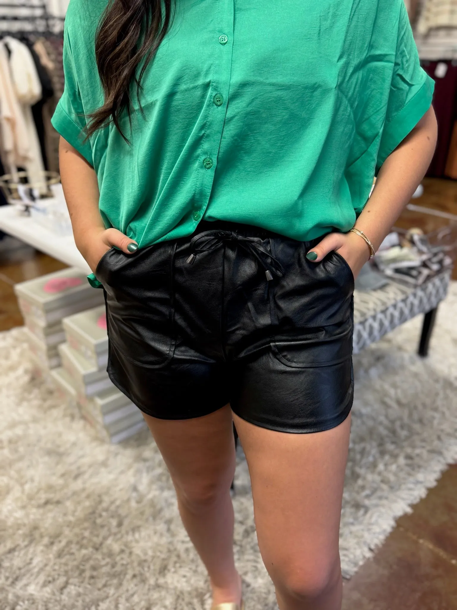 Black Faux Leather Shorts