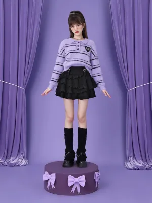 Black Jirai Kei Skirt Sweetheart Tiered Skirt High Waist Mini Skirt