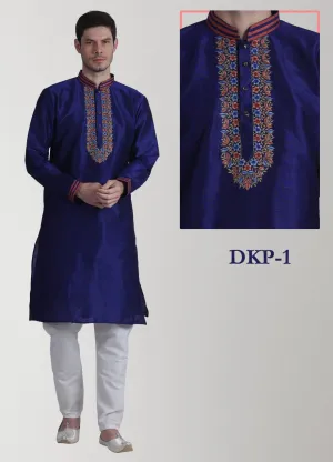 Blue Dupion Silk Mens Kurta Pajama Set