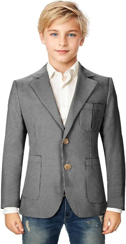Boy Suit Plaid Blazer 2 Button Coat Stylish Cute Stretch Fabric Notched Lapel Formal Ring Bearer Wedding Homecoming