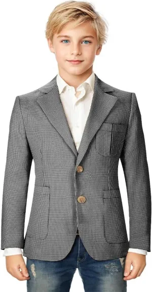 Boy Suit Plaid Blazer 2 Button Coat Stylish Cute Stretch Fabric Notched Lapel Formal Ring Bearer Wedding Homecoming