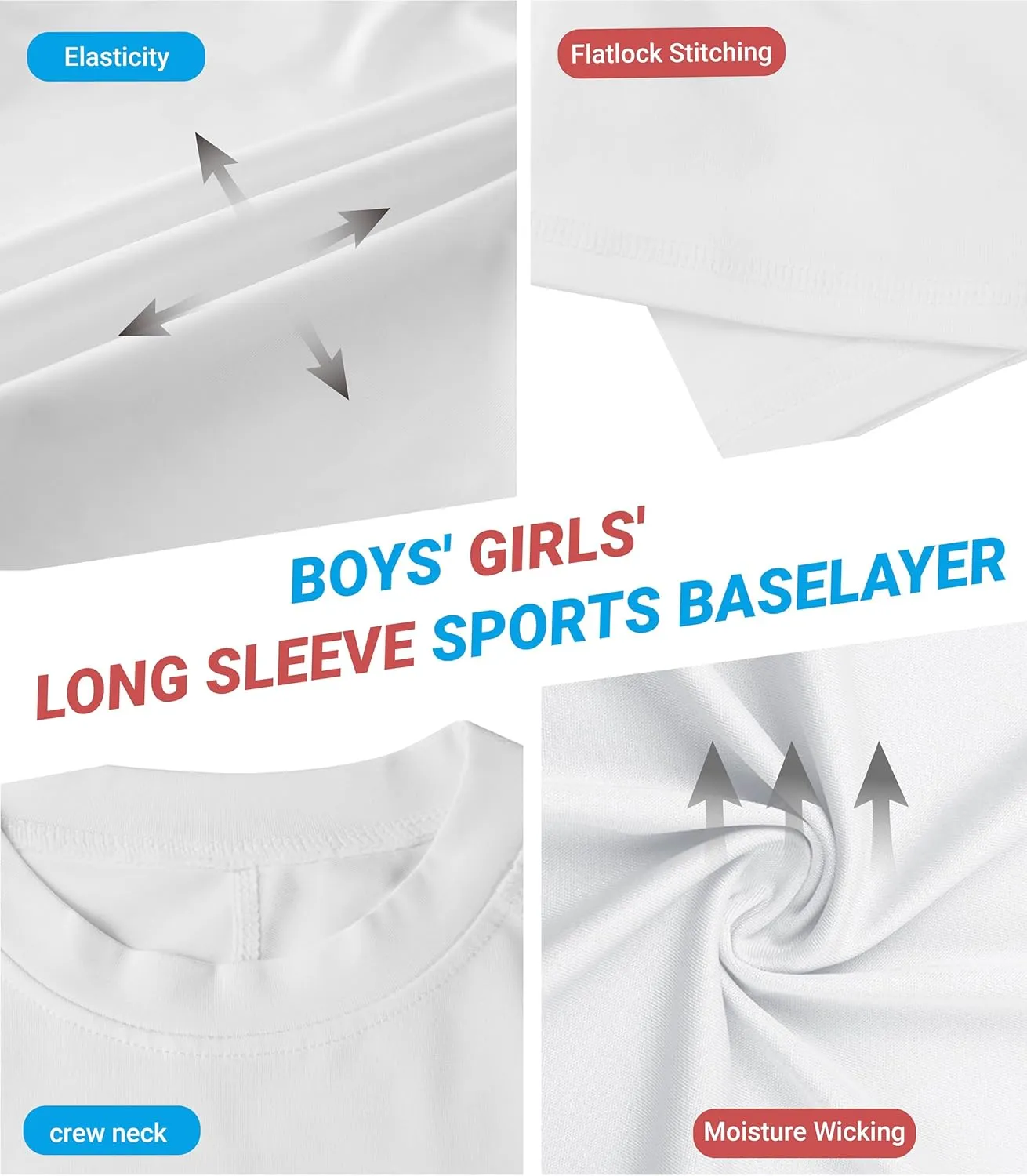 Boys' Girls' Compression Shirt Long Sleeve Moisture Wicking Sports Baselayer for Youth Football Baseball