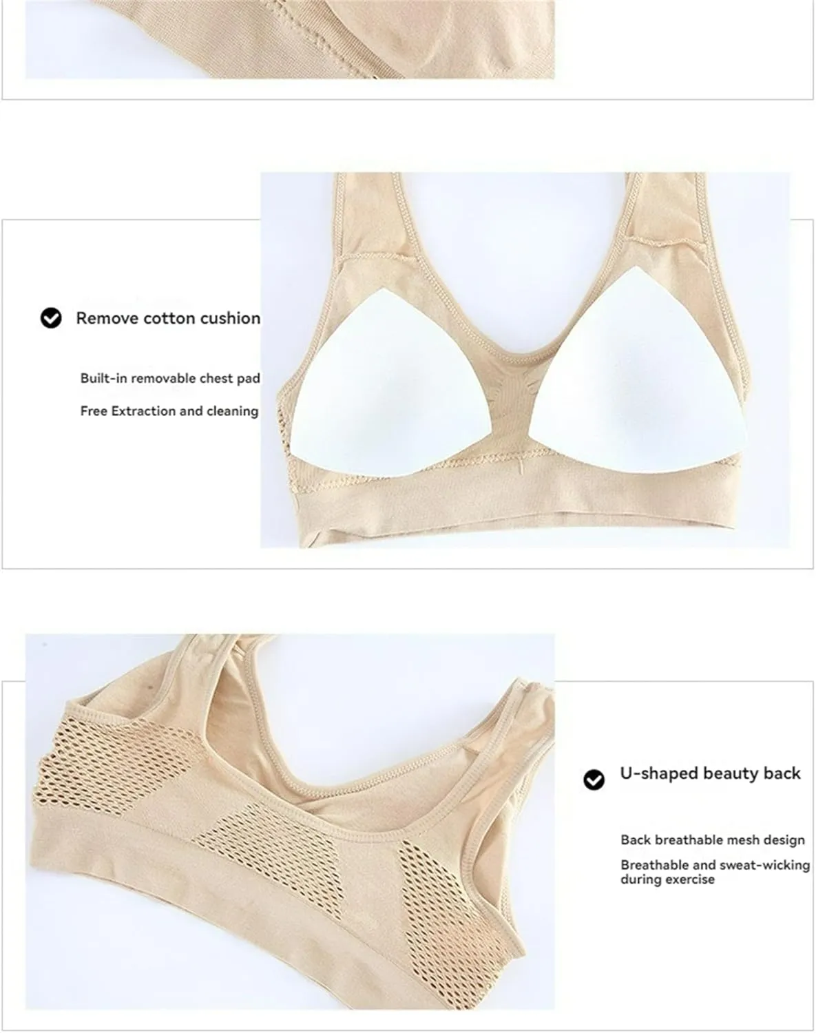 Bras for Women Cool Breathable Lift Up Air Bra Casual Full Support Sports Bra Comfy Mesh No Underwire Underwear