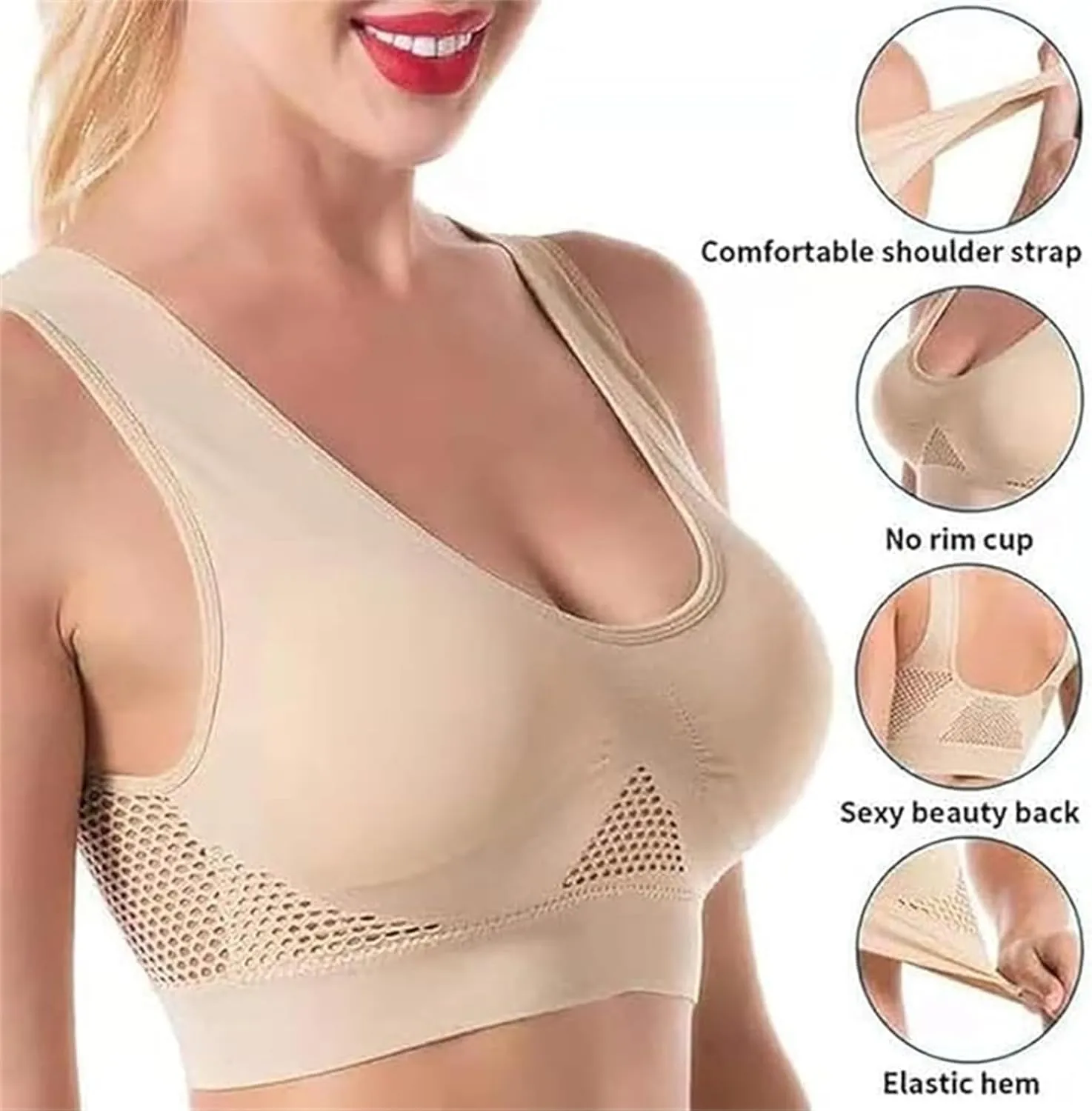 Bras for Women Cool Breathable Lift Up Air Bra Casual Full Support Sports Bra Comfy Mesh No Underwire Underwear